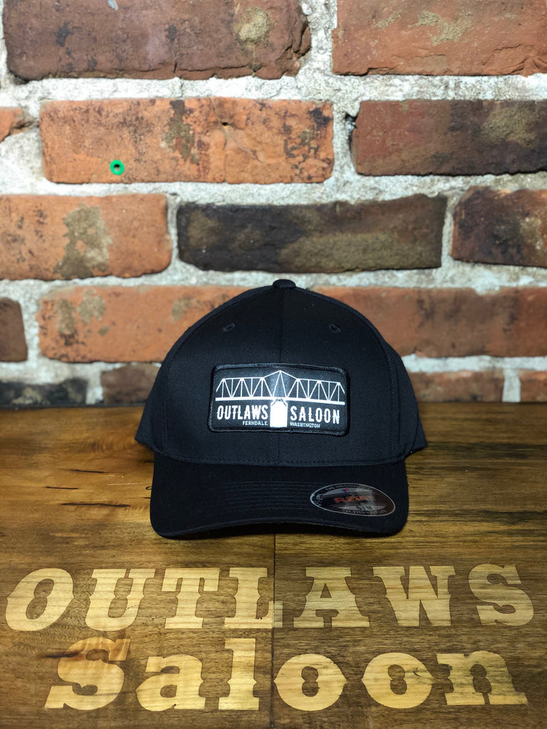 FlexFit Hat - Black - Rectangle patch – Outlaws Saloon